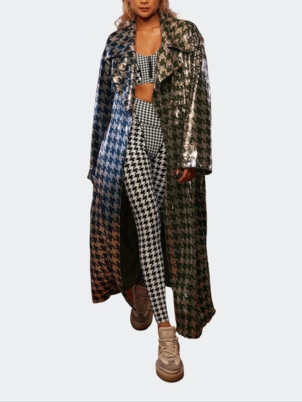 Houndstooth Sequin  ADIDAS IVY PARK Coat - Blue& Green. Metalic Silver. Sz M